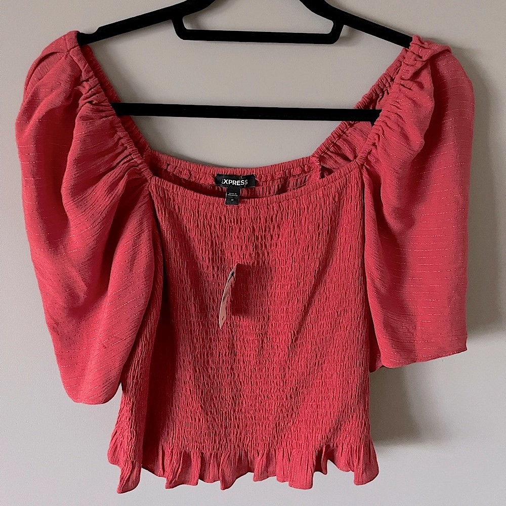 Express Puff Sleeve Smocked Top MWT